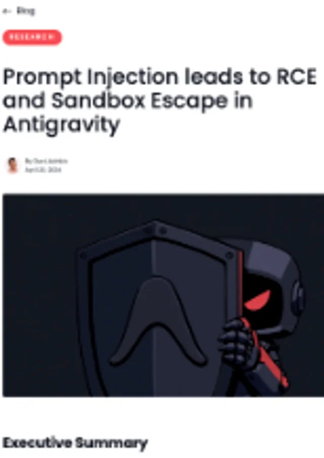 Prompt Injection Leads to RCE and Sandbox Escape in Antigravity